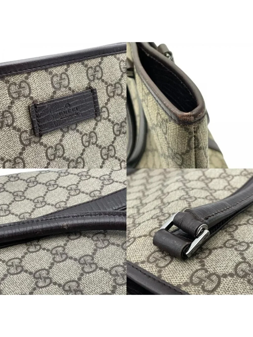 Gucci Tote Handle GG Supreme Leather Gray Judah Brown Silver Classic Simple